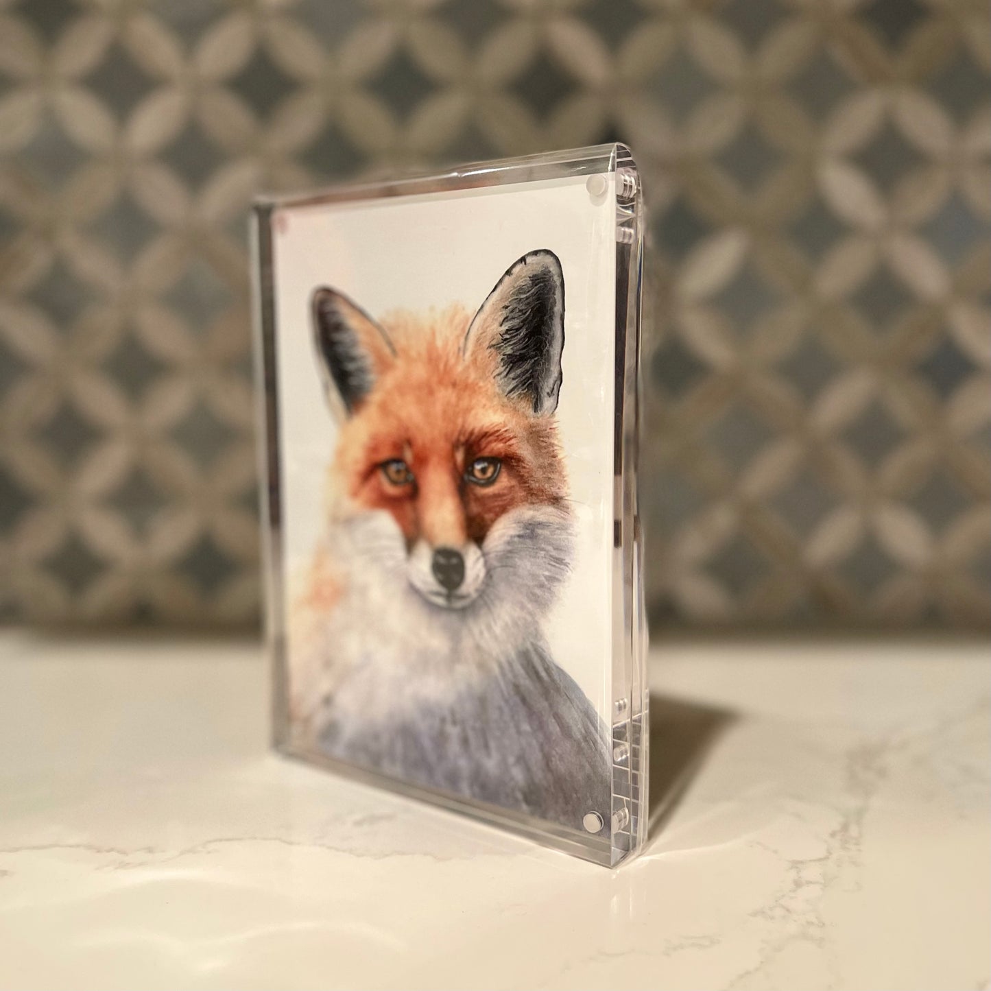 Red Fox Watercolor Art in Acrylic Block Frame – 5x7 Fine Art Print by Award-Winning Artist