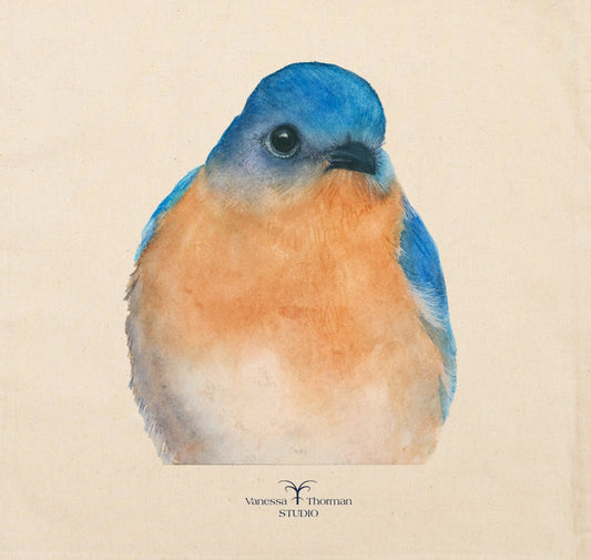 Bernard the Bluebird – Watercolor Art Canvas Tote