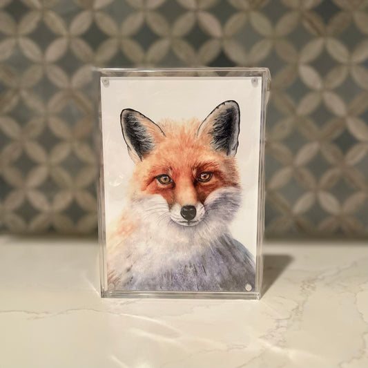 Red Fox Watercolor Art in Acrylic Block Frame – 5x7 Fine Art Print