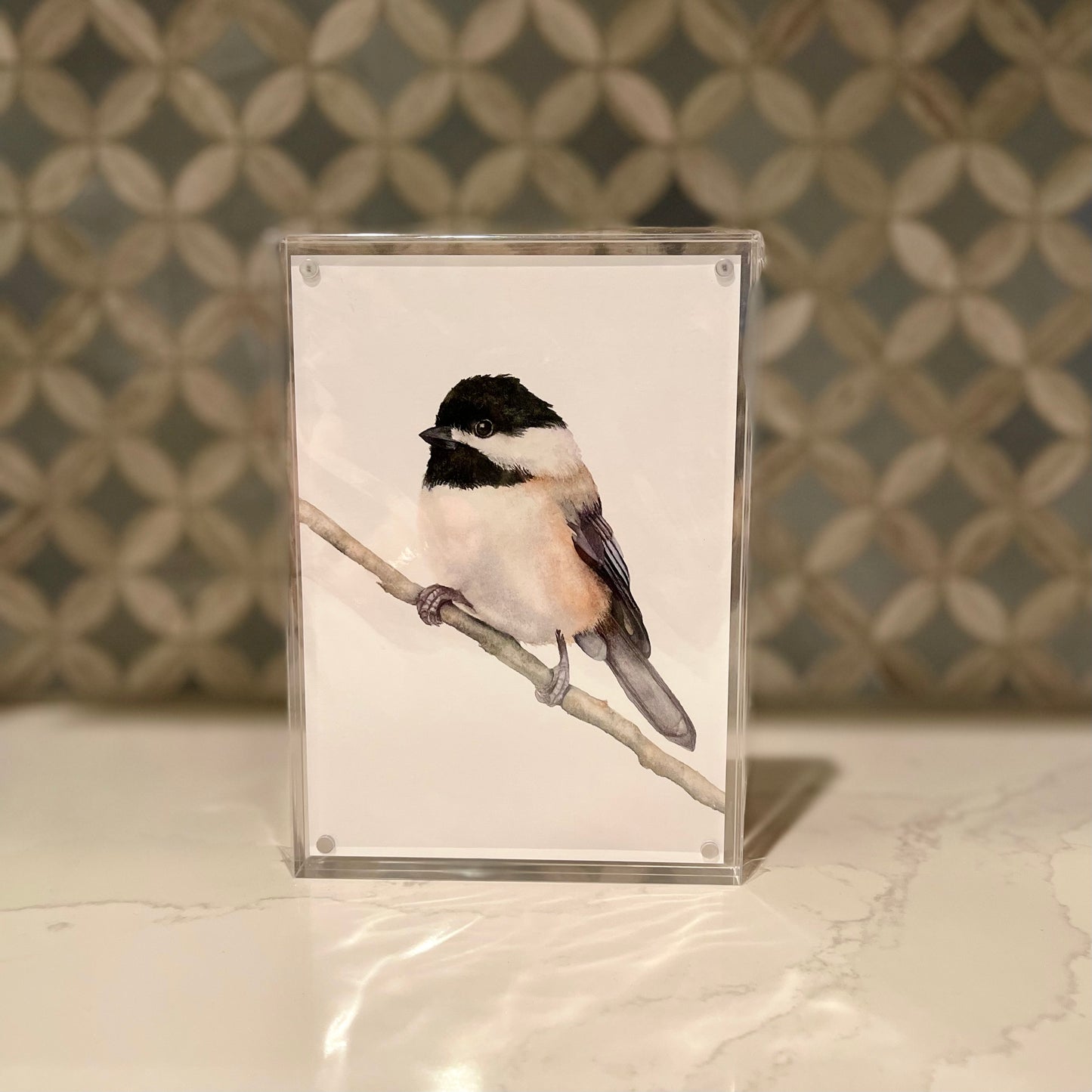 Carolina-Chickadee-Watercolor-Art-in-Acrylic-Block-Frame-1