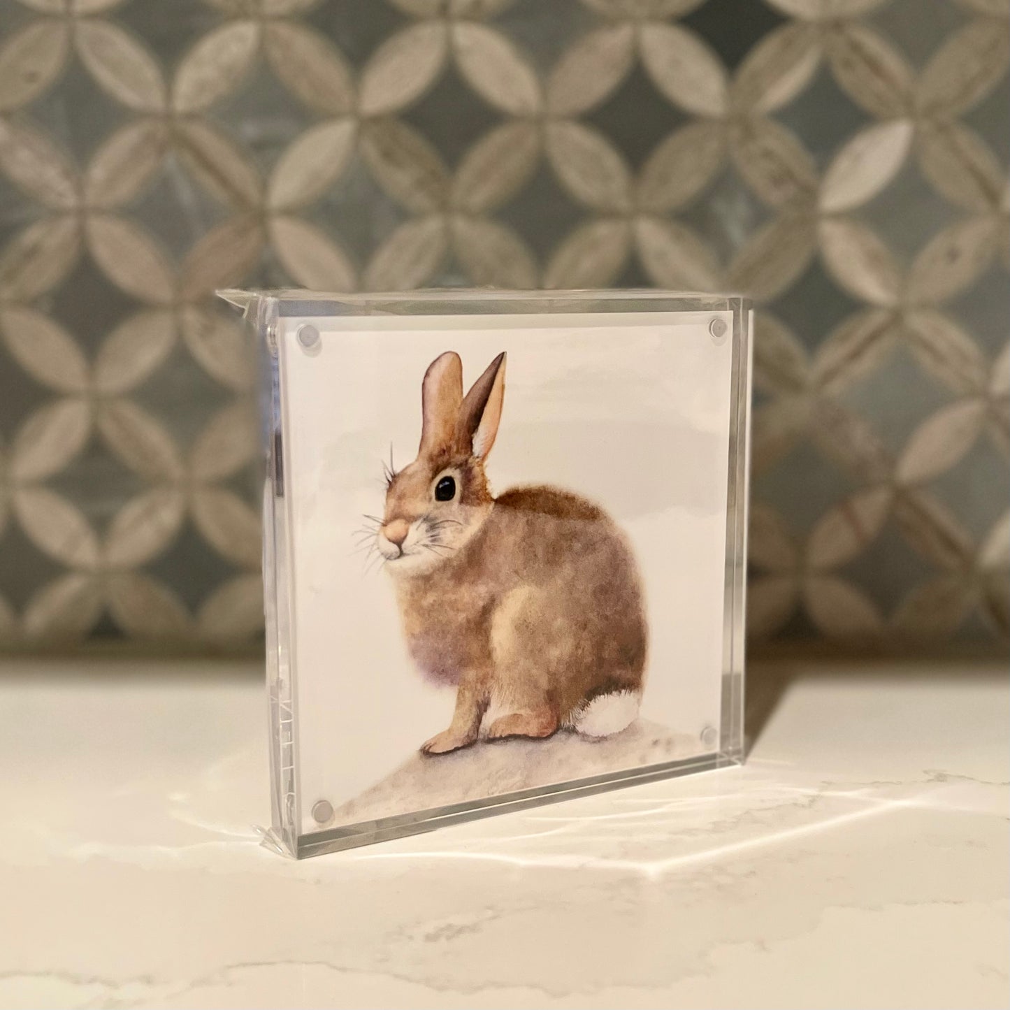Adorable Bunny Watercolor Art in Acrylic Block Frame – 5x5 Fine Art Print by Award-Winning Artis