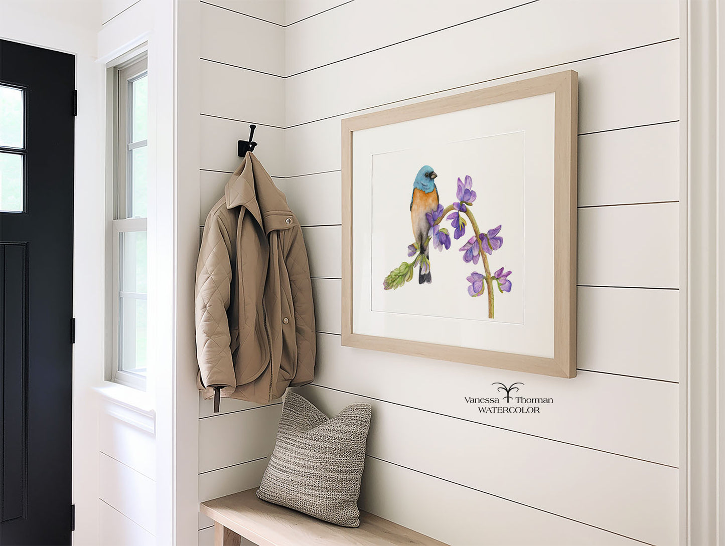 Bunting in Bloom | Lazuli Bunting Watercolor Art Print | Bird Art Giclée