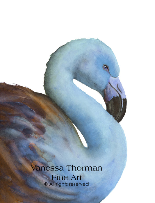 Blue Flamingo Watercolor Art Print | Flamingo Fine Art Print