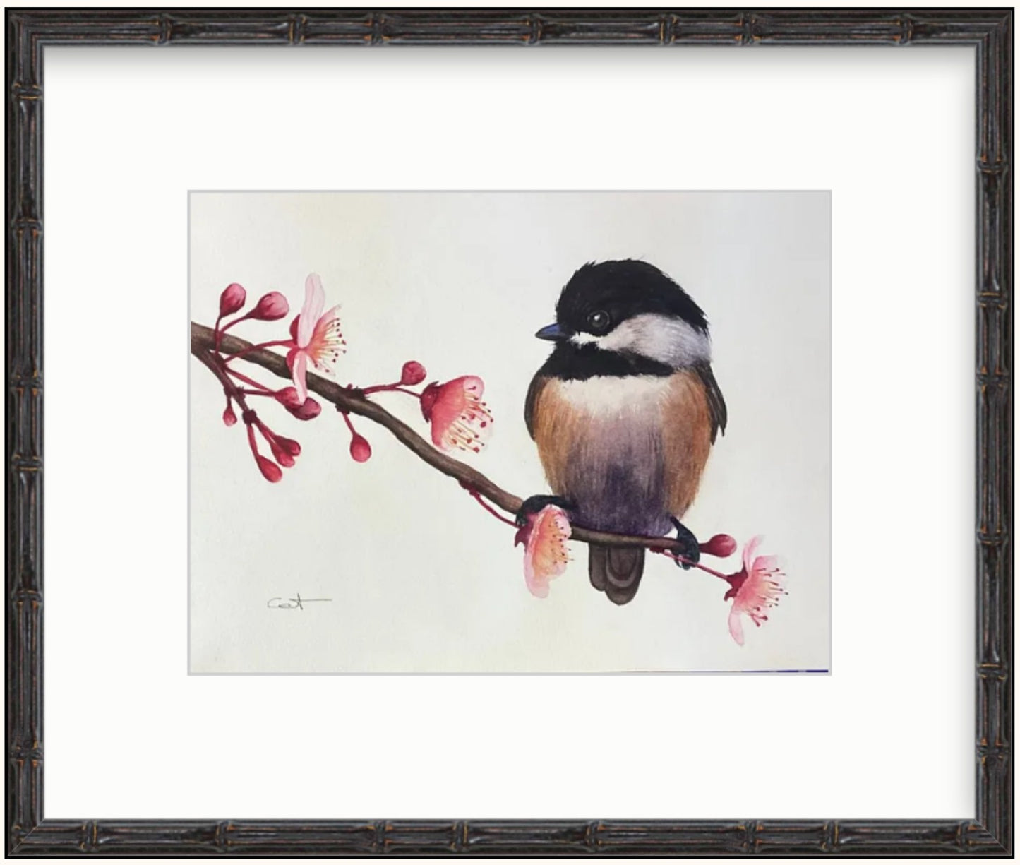 SPRING CHICKADEE | Carolina Chickadee Watercolor Painting | Original Bird Art by Vanessa Thorman