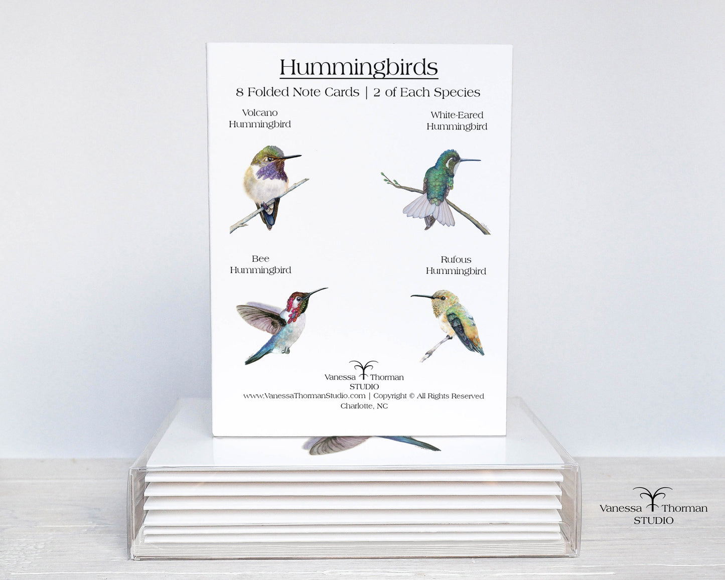 Hummingbirds Notecards Set – 8 Blank Greeting Cards with Envelopes – Watercolor Hummingbird Illustrations by Award-Winning Artist