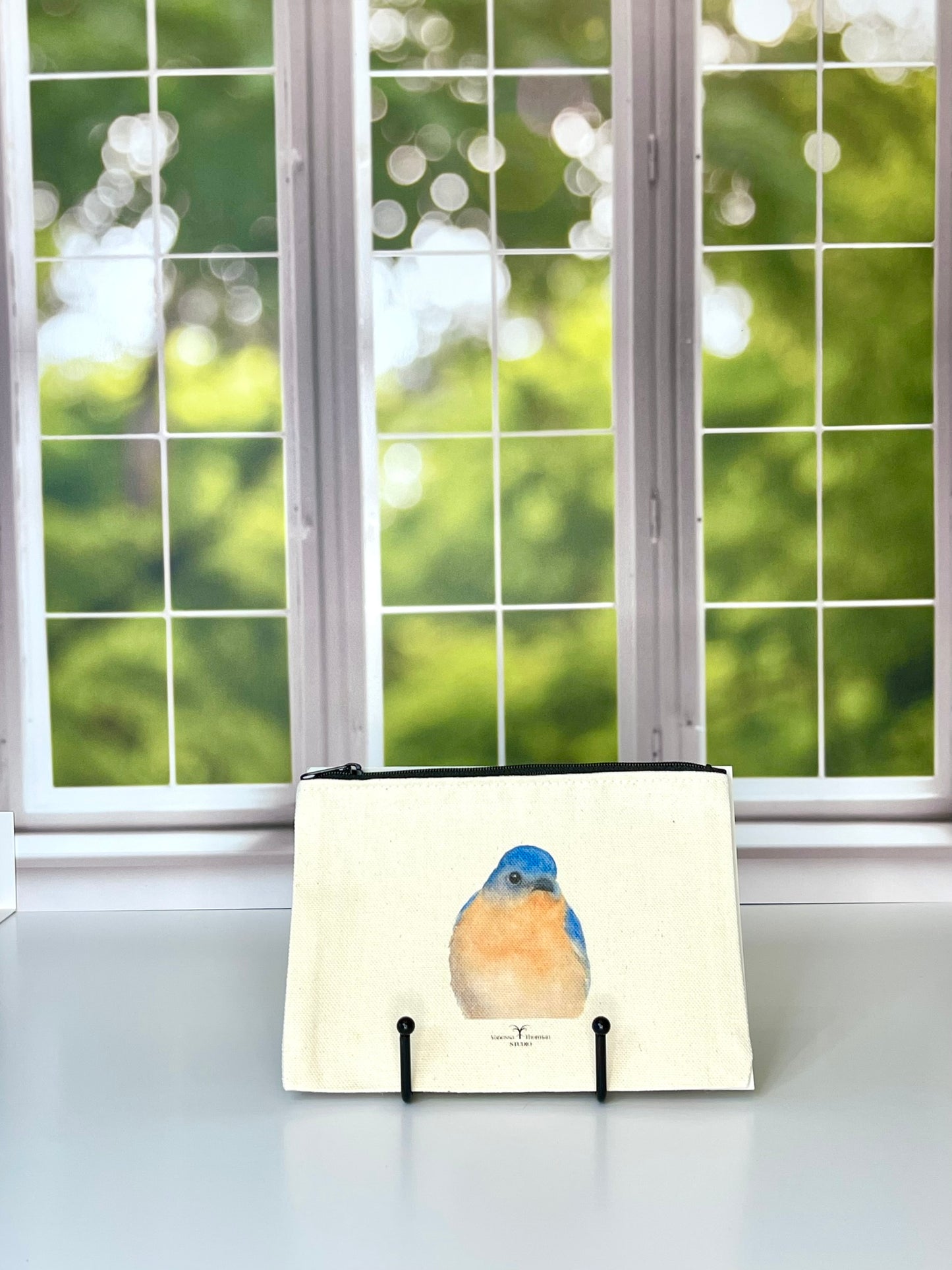 Bluebird Canvas Zipper Pouch – Travel Bag Inspired by Vanessa Thorman's Original Watercolor Painting