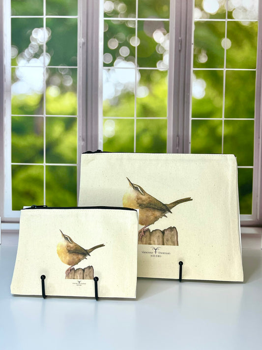 Carolina Wren Canvas Zipper Pouch – Travel Bag