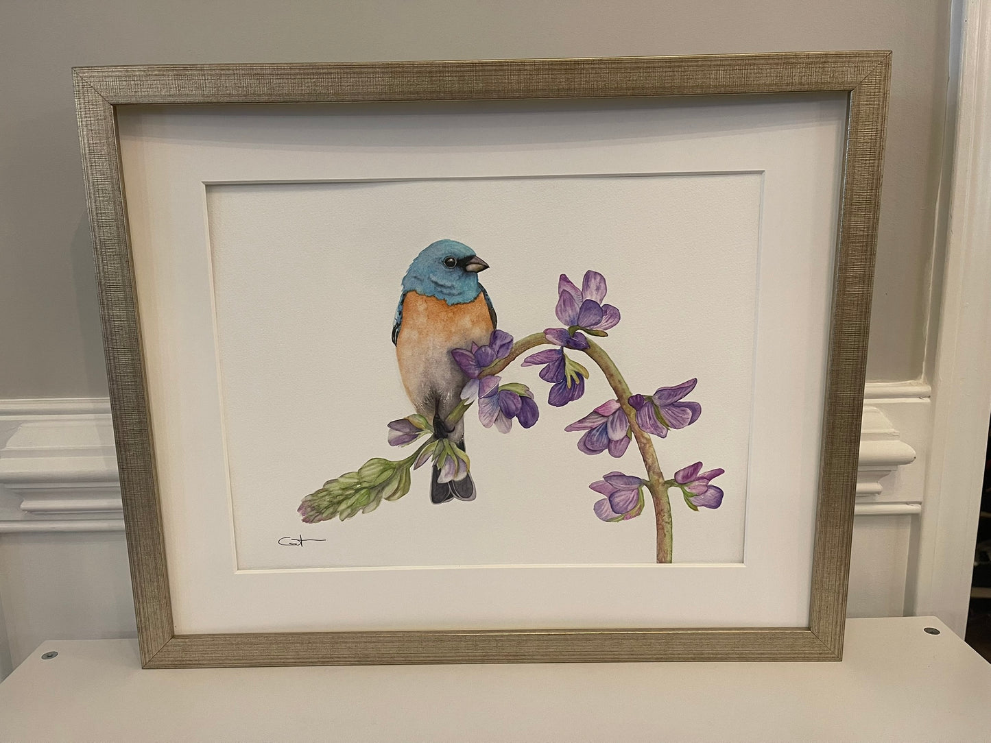 BUNTING IN BLOOM | Lazuli Bunting Art | Original Watercolor Painting