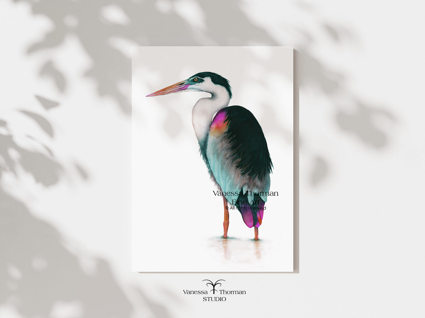 Jade Heron | Heron Watercolor Art Print | Bird Art Giclée