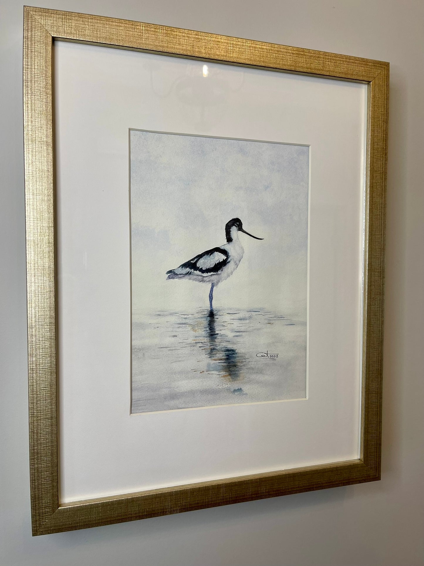 REFLECTIONS I | Pied Avocet | Coastal Bird Original Watercolor Painting