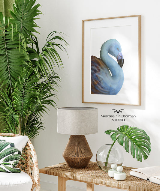 Blue Flamingo | Flamingo Watercolor Art Print | Bird Art Giclée