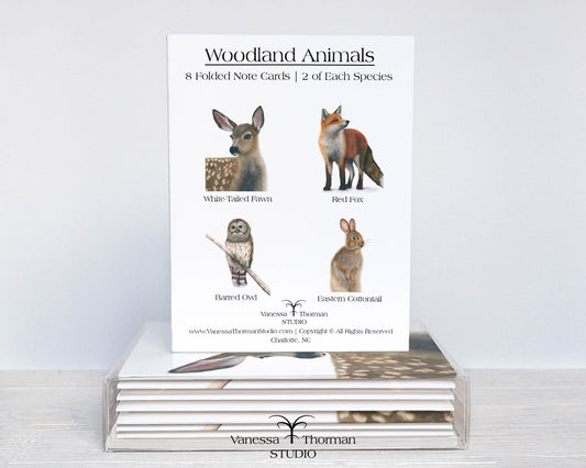 Woodland Animals Notecard Set – 8 Blank Greeting Cards with Envelopes – Watercolor Animal Illustrations