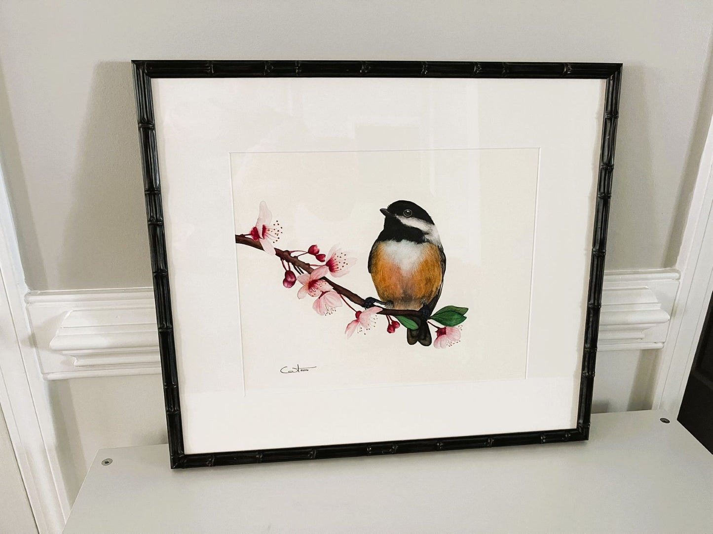 CHICKADEE IN BLOOM | Chickadee Art | Original Watercolor Painting