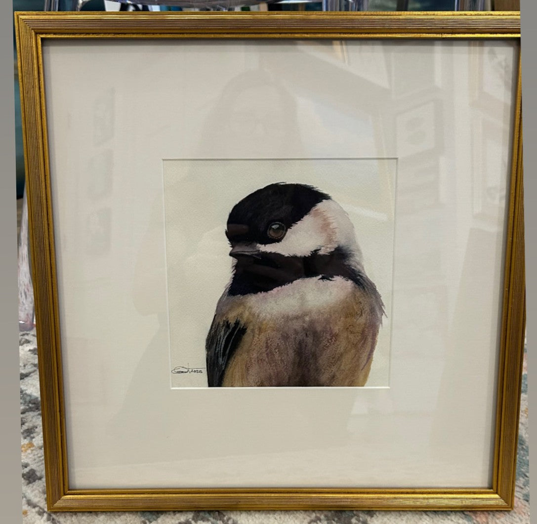 CLAUDETTE | Chickadee Watercolor Portrait | Original Bird Painting by Vanessa Thorman