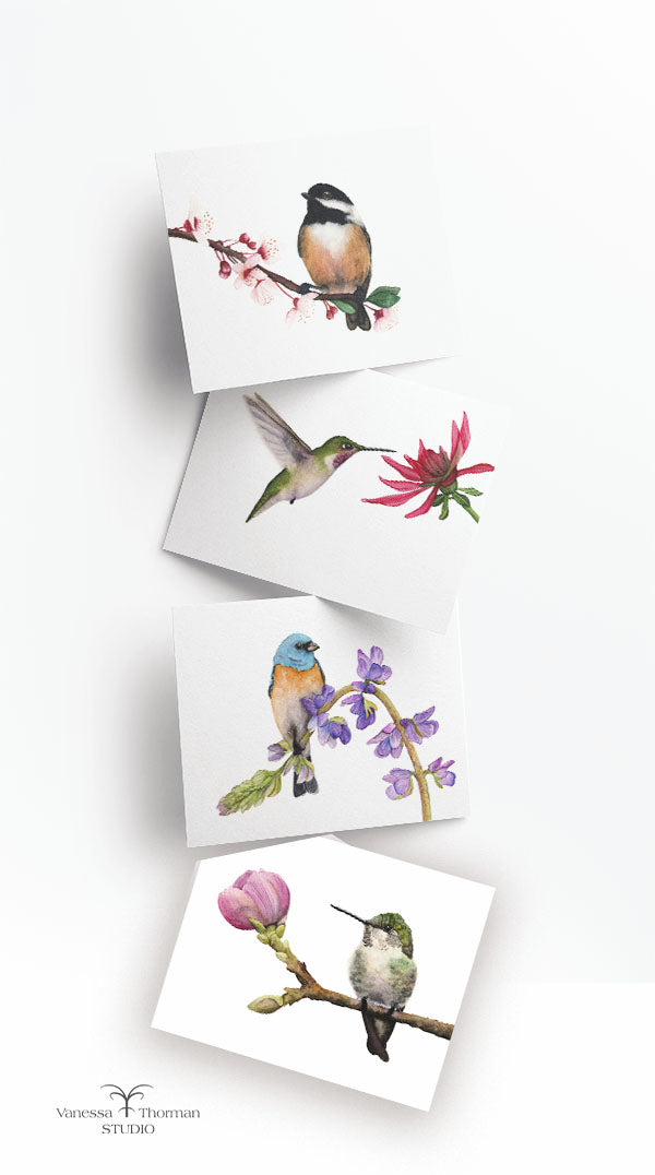 Birds & Blooms Notecard Set – 8 Blank Folded Cards with Envelopes | A2 Size