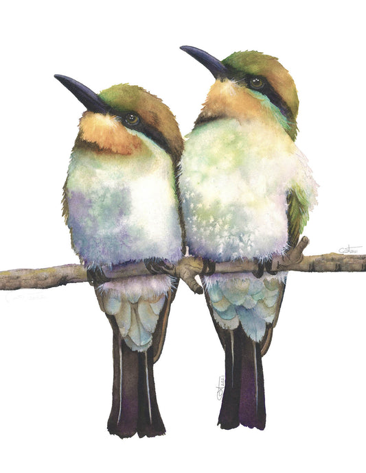 Birds of a Feather | Rainbow Bee-Eaters Watercolor Fine Art Print