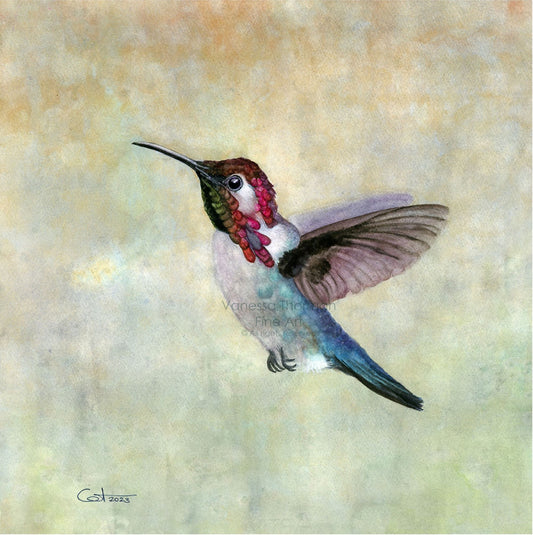 CROWNED JEWEL | Bee Hummingbird Original Watercolor Painting