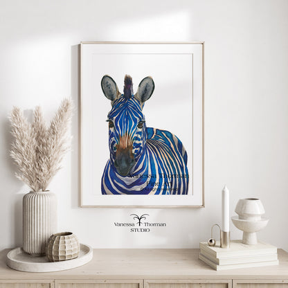 AZUL | Blue Zebra Watercolor Art Print – Fine Art Giclée