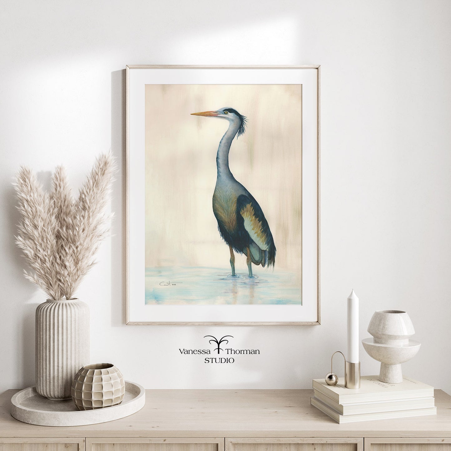 Marsh Heron in Blue | Heron Watercolor Art Print | Bird Art Giclée