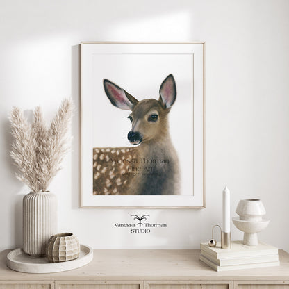 White-Tailed Fawn Watercolor Art Print – Woodland Animal Art - Deer Fine Art Giclée