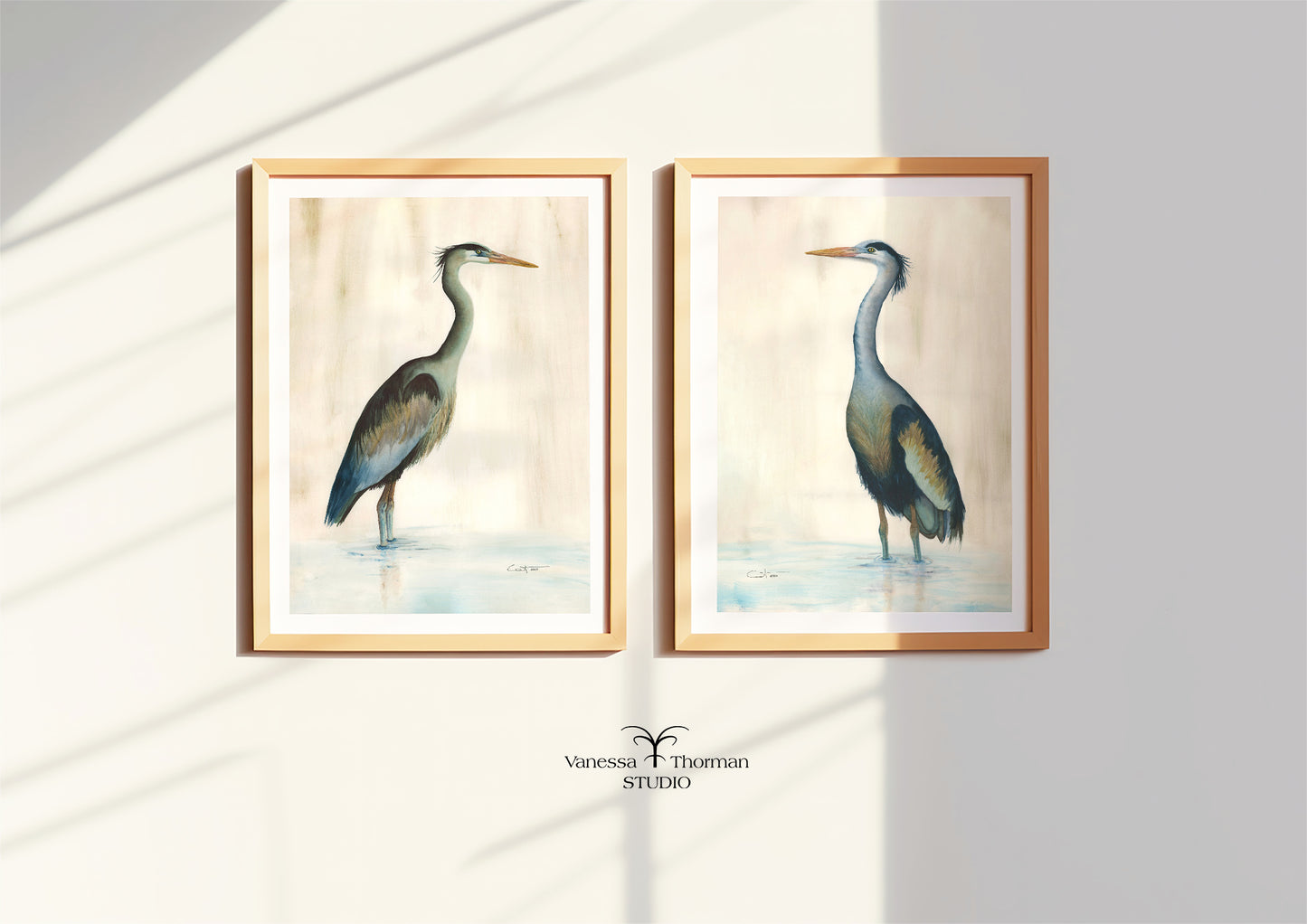 Marsh Heron (Green) Watercolor Art Print – Coastal Bird Art - Fine Art Giclée