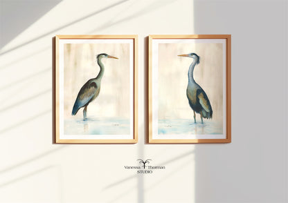 Marsh Heron (Green) Watercolor Art Print – Coastal Bird Art - Fine Art Giclée