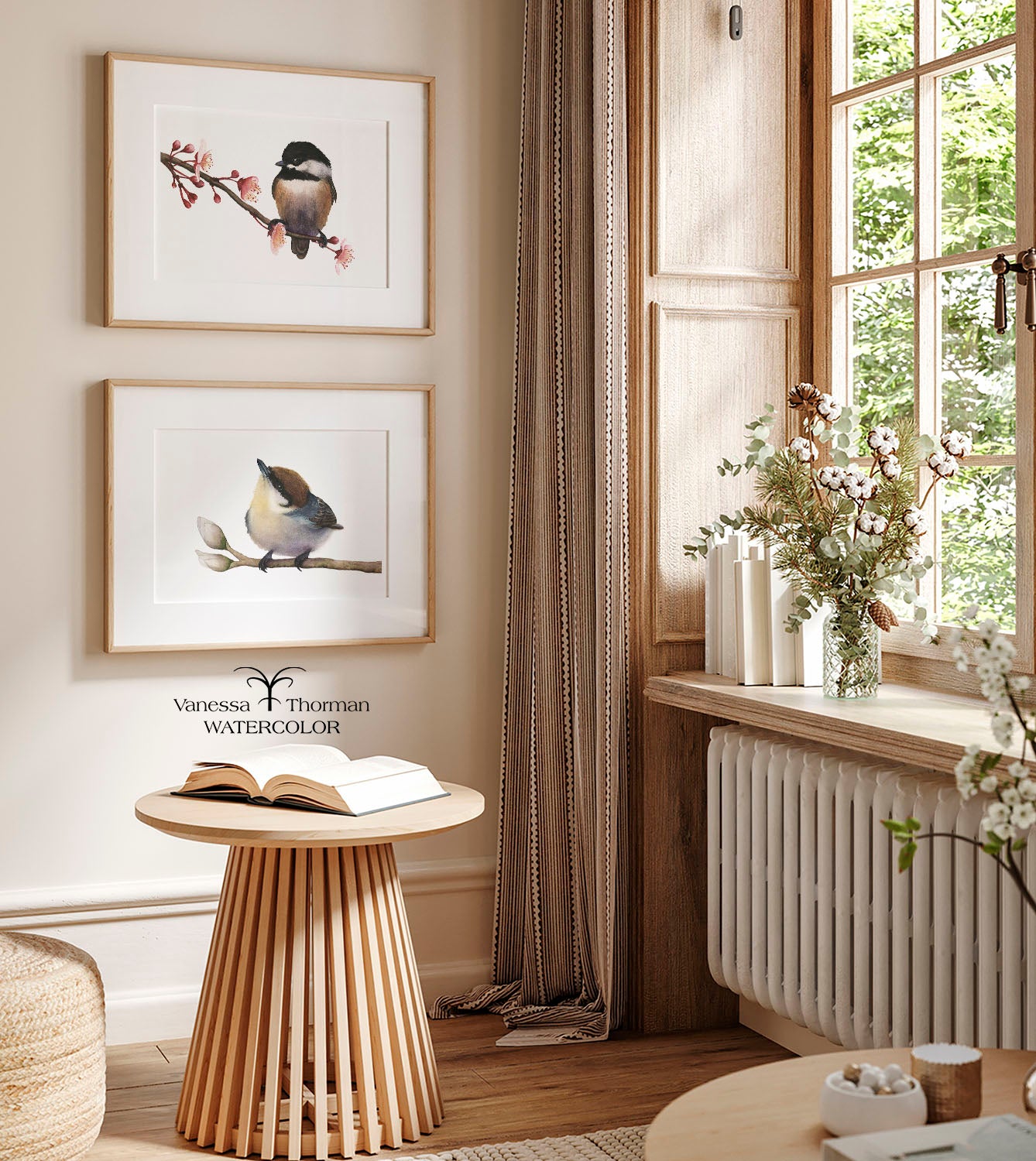 Spring Chickadee | Black-Capped Chickadee Watercolor Fine Art Print