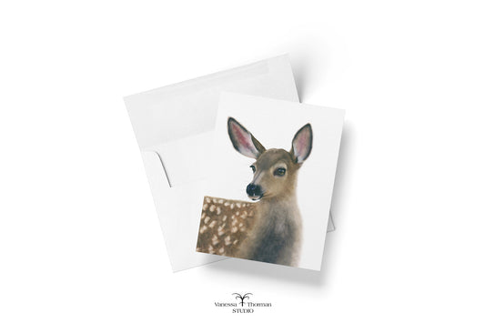 White-Tailed Fawn Notecard Set – 8 Blank Folded Cards with Envelopes | A2 Size