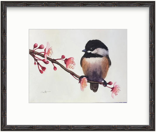 SPRING CHICKADEE | Carolina Chickadee Watercolor Painting | Original Bird Art by Vanessa Thorman