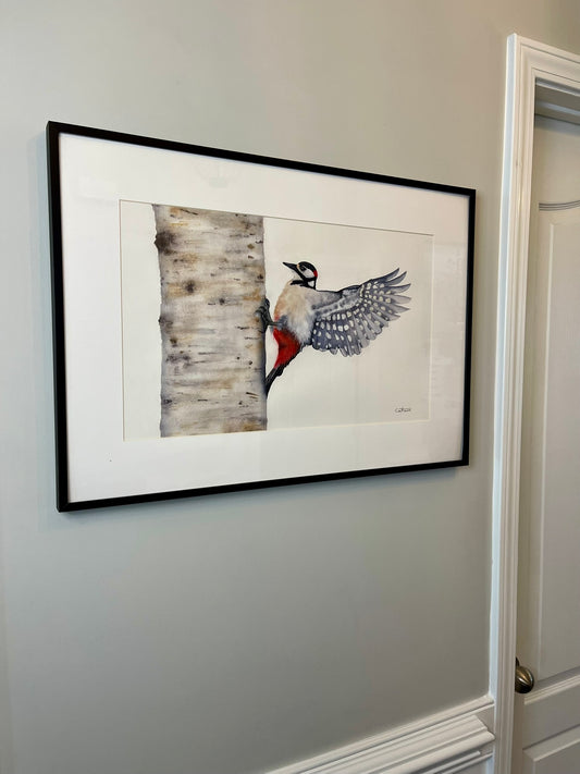 BETWEEN BEATS | Woodpecker Art | Original Watercolor Painting