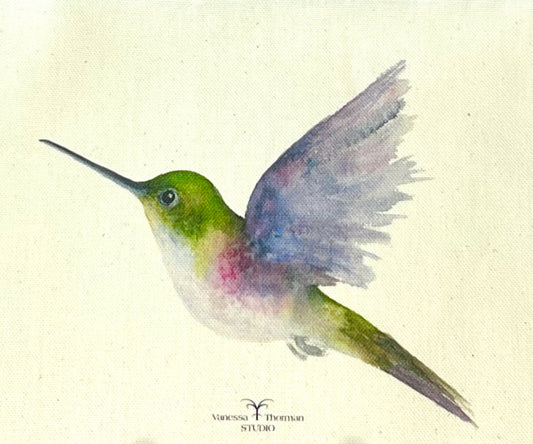 Hummingbird Canvas Travel Pouch - Zippered Bag with Hummingbird Art | Small or Large Size