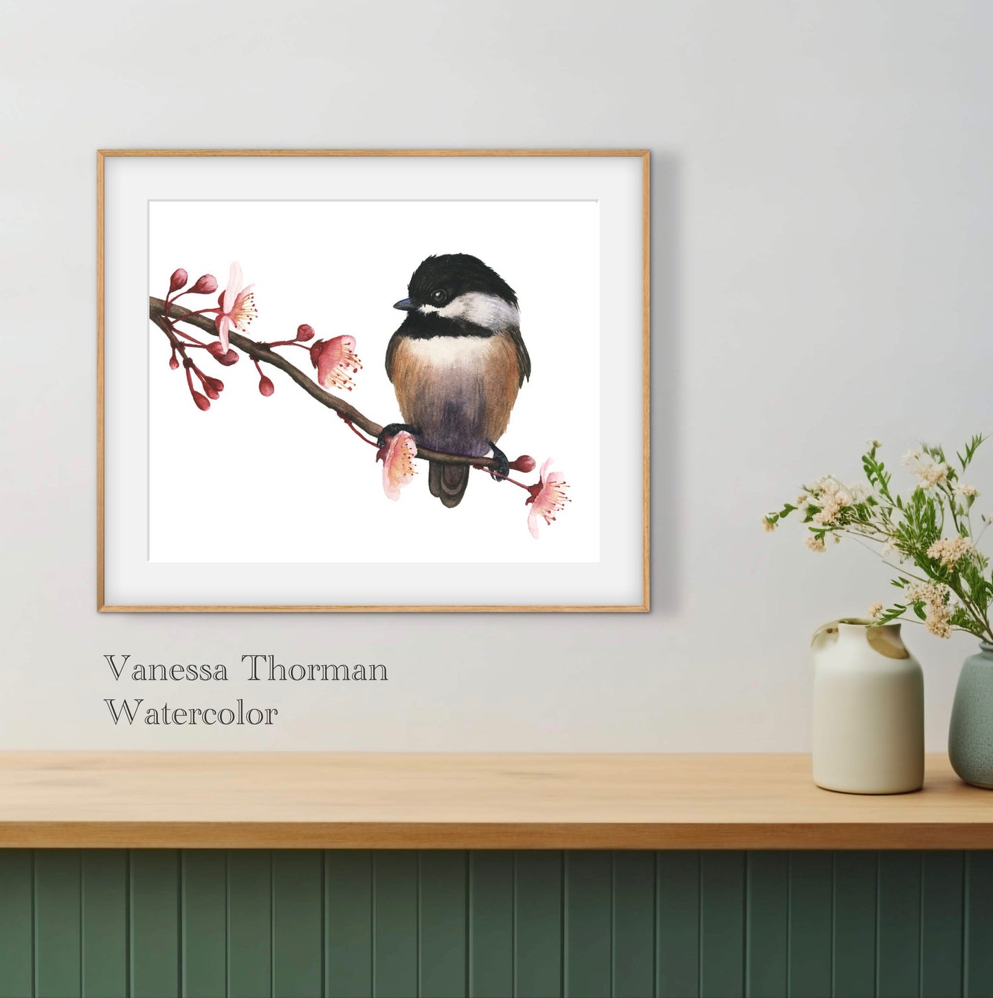 Spring Chickadee | Chickadee Watercolor Art Print | Bird Art Giclée