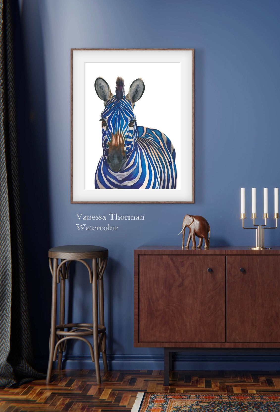 AZUL | Blue Zebra Watercolor Art Print – Fine Art Giclée