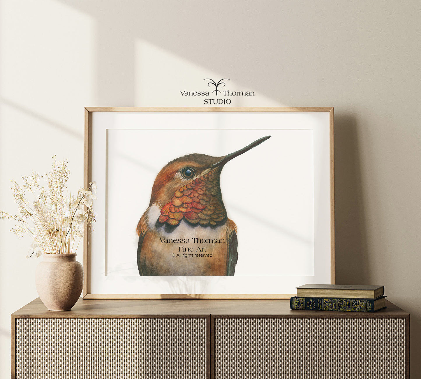 Rufous Hummingbird Portrait | Hummingbird Watercolor Art Print | Bird Art Giclée