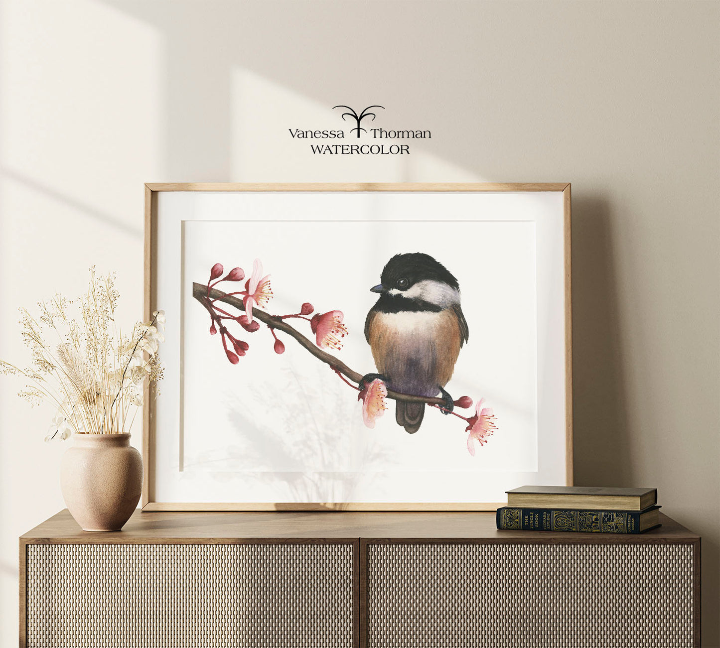Spring Chickadee | Black-Capped Chickadee Watercolor Fine Art Print