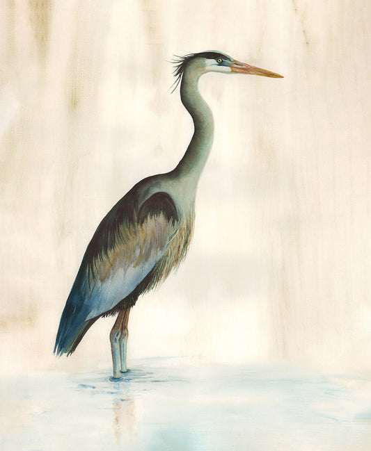 Marsh Heron in Green | Heron Watercolor Art Print | Bird Art Giclée