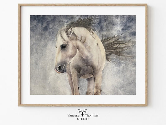 Framed artwork of a horse on a white background