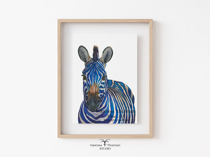 AZUL | Blue Zebra Watercolor Art Print – Fine Art Giclée