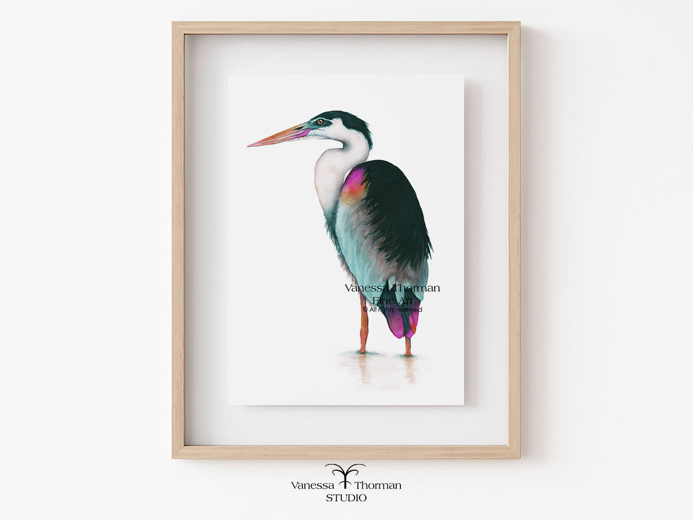 Jade Heron | Heron Watercolor Art Print | Bird Art Giclée