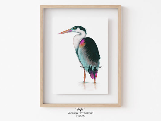 Jade Heron | Heron Watercolor Art Print | Bird Art Giclée