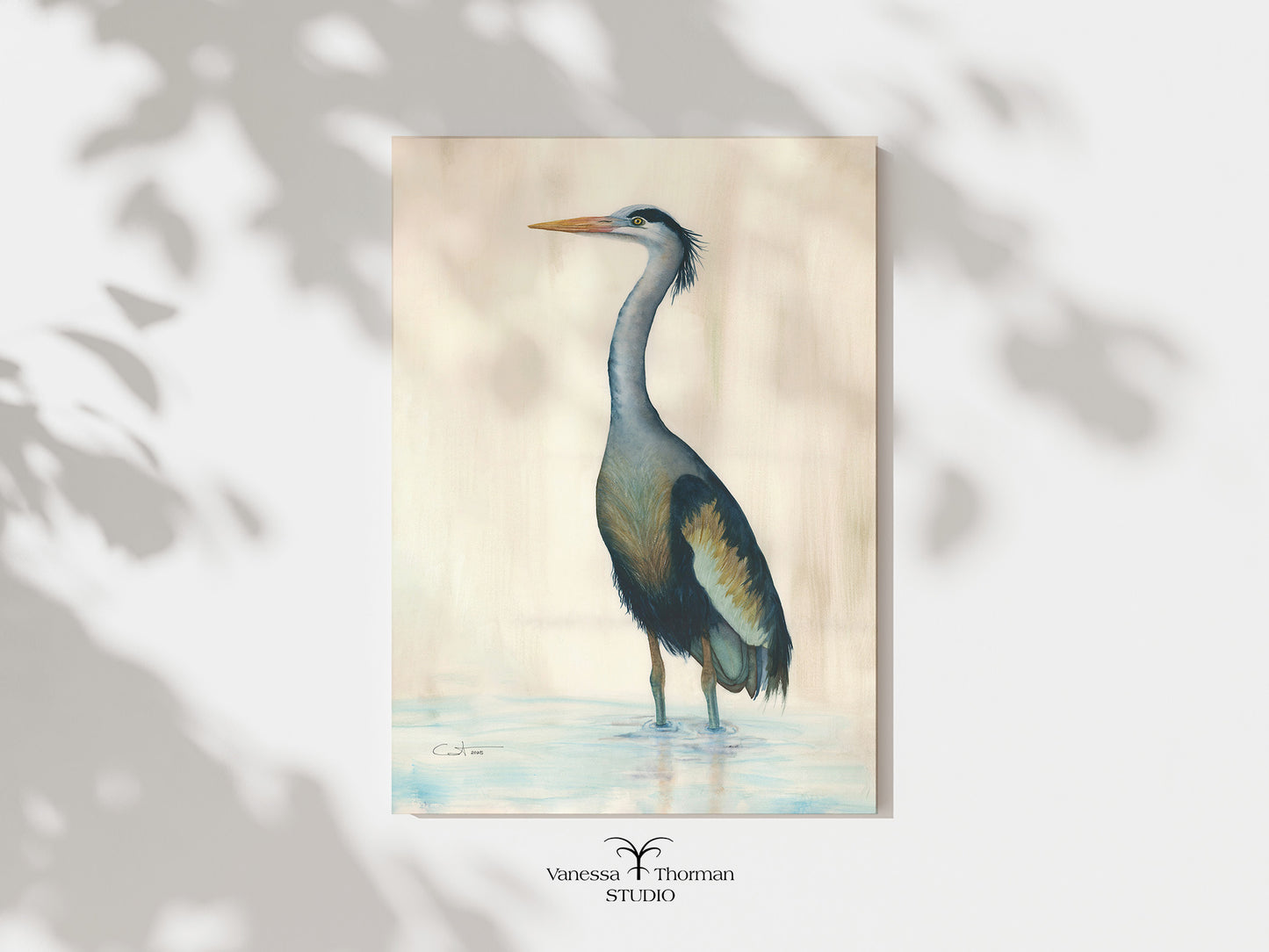 Marsh Heron (Blue) Watercolor Art Print – Coastal Bird Art - Fine Art Giclée