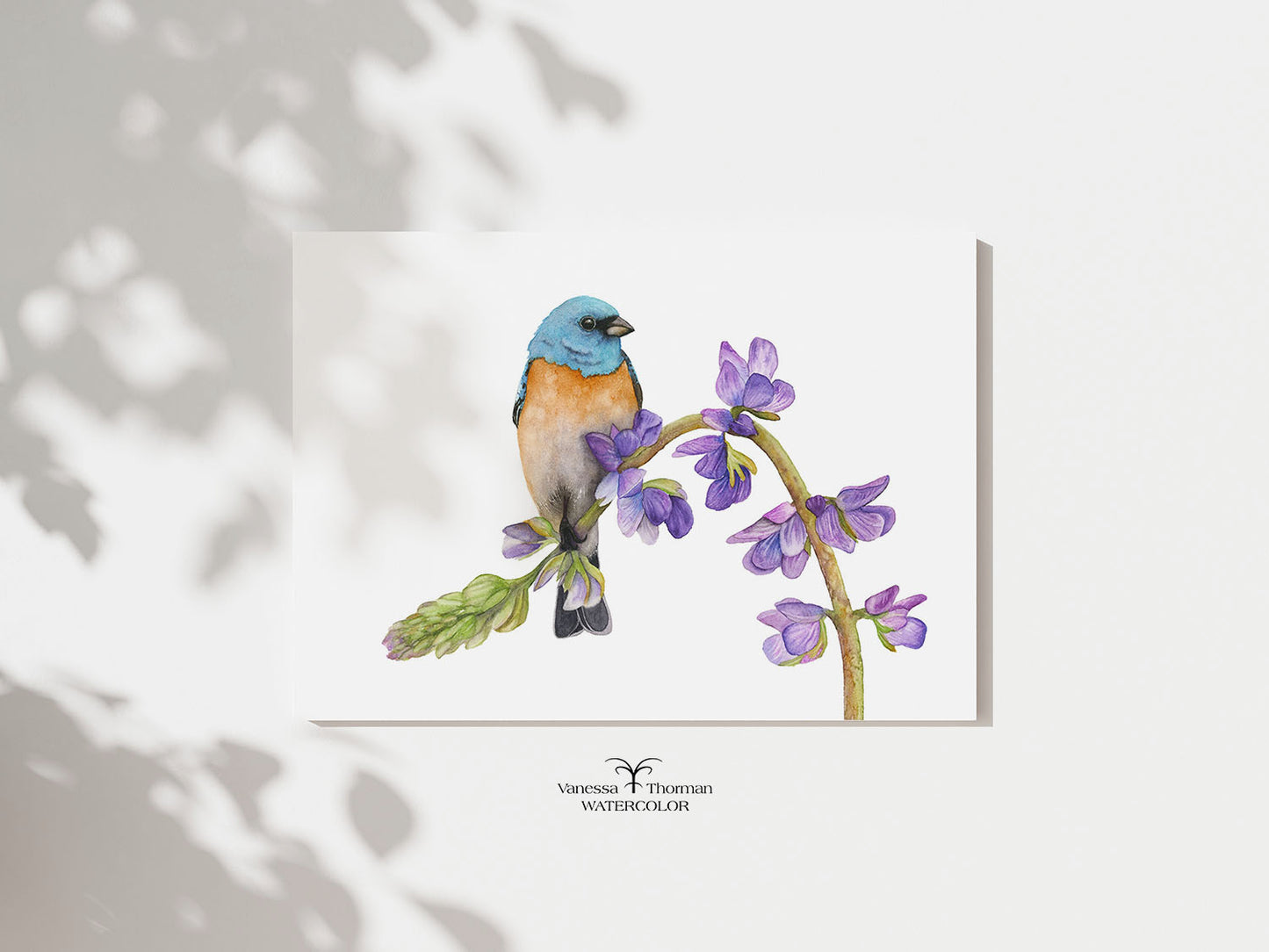 Bunting in Bloom | Lazuli Bunting Watercolor Art Print | Bird Art Giclée