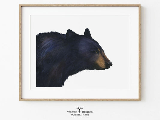 Framed artwork of a bear's head on a white background