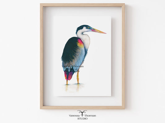 Sky Heron | Heron Watercolor Art Print | Bird Art Giclée