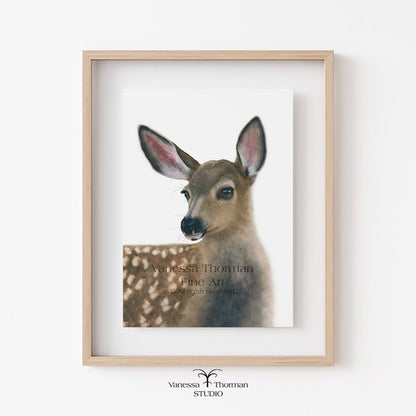 Framed artwork of a deer with a white background