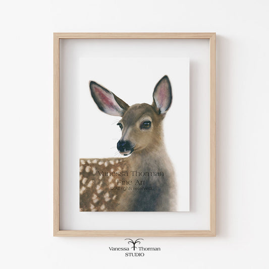 Framed artwork of a deer with a white background