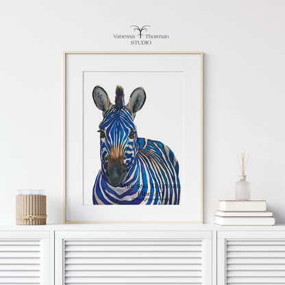 AZUL | Blue Zebra Watercolor Art Print – Fine Art Giclée