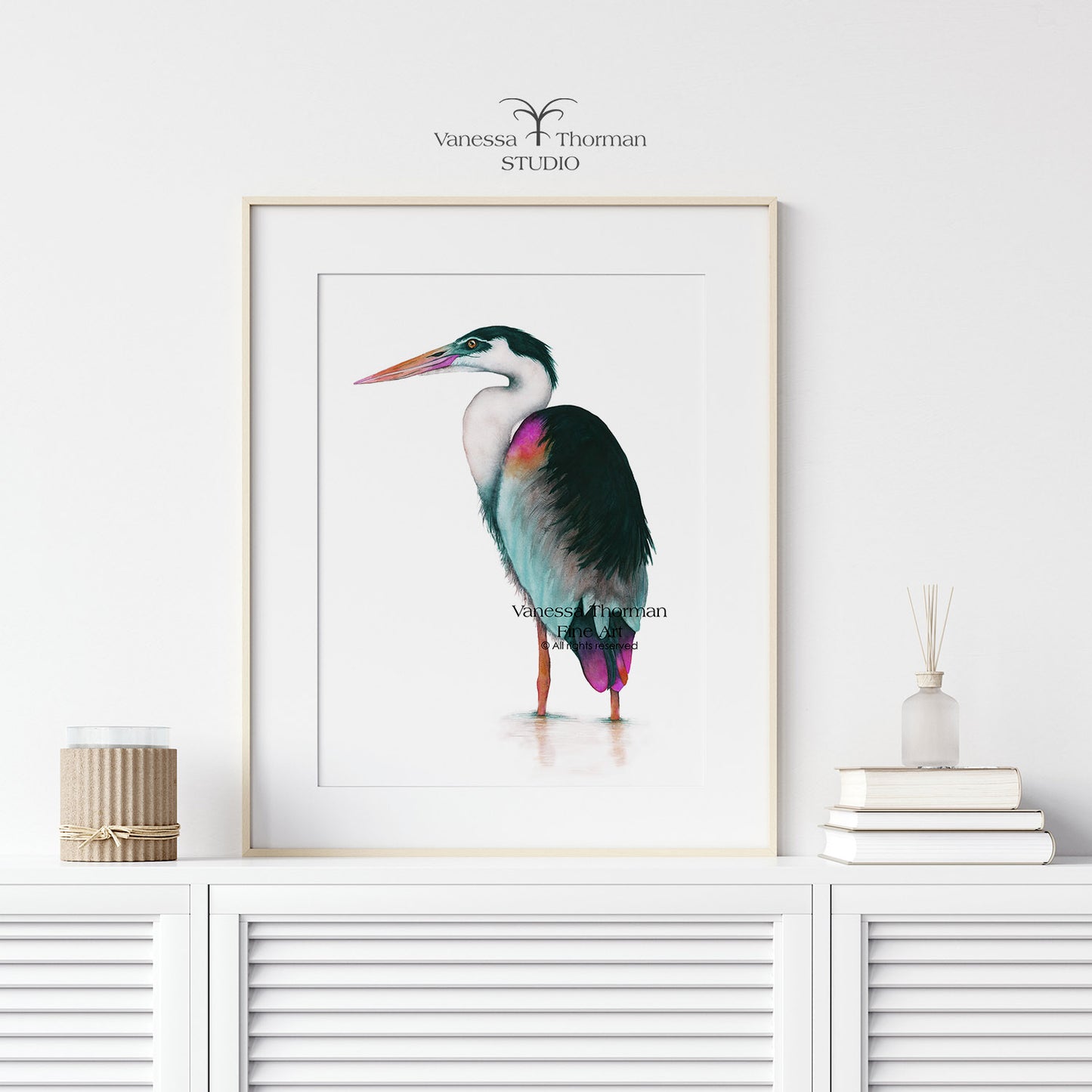 Jade Heron | Heron Watercolor Art Print | Bird Art Giclée