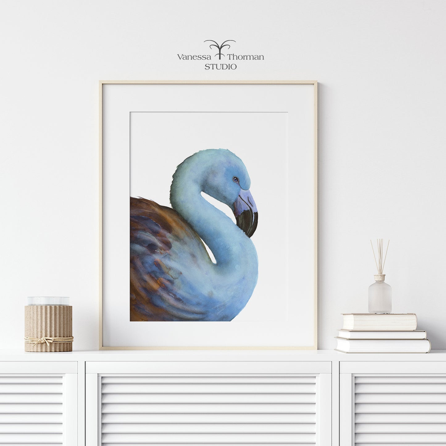 'Vanity Fair' Lapis Lazuli Flamingo Watercolor Art Print – Fine Art Giclée