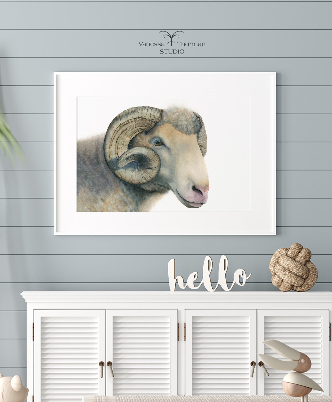Dorset Horn Ram | UNC Mascot Art | Ram Watercolor Art Print